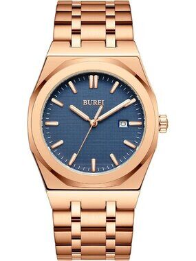 Men's Rose Golden Analog Quartz Stainless Steel Waterproof Round Luxury Watch